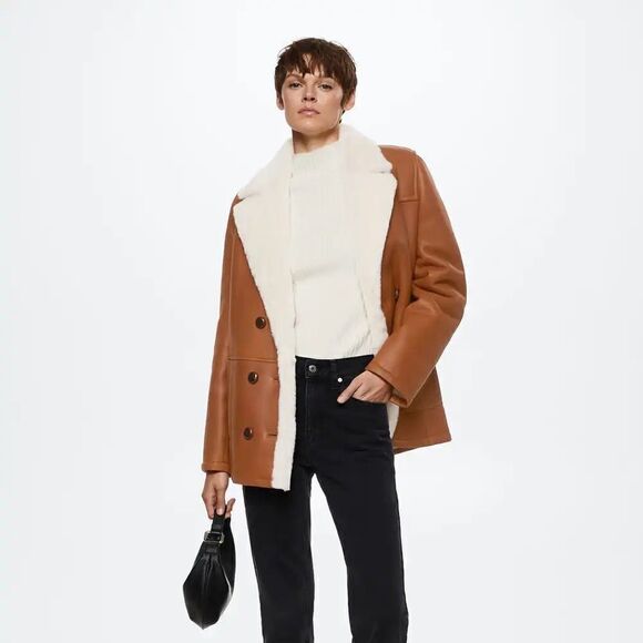 Mango Genuine Leather Shearling Lined Jacket - Picture 6 of 17